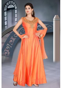 Orange Color Soft Art Silk Gown